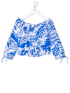 Msgm Kids' Graphic-print Long-sleeve Top In Gnawed Blue