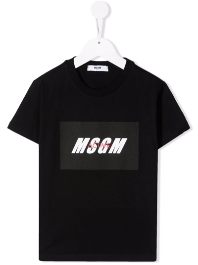 Msgm Kids' Logo-patch T-shirt In Black