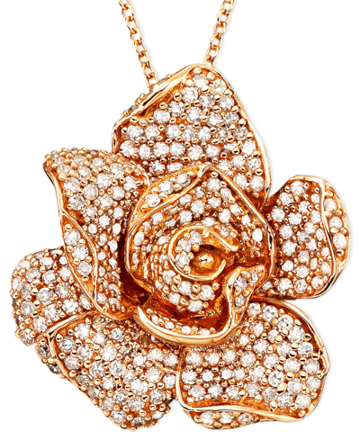 Effy Collection Pave Rose By Effy Diamond Flower Pendant Necklace In 14k Rose Gold (1 1/3 Ct. T.w.)