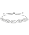 Macy's Cubic Zirconia Infinity Heart Bolo Bracelet In Sterling Silver In White
