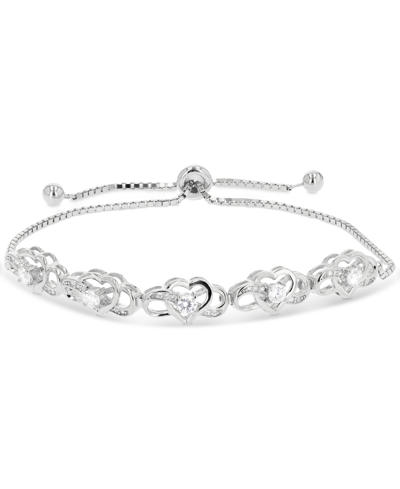 Macy's Cubic Zirconia Infinity Heart Bolo Bracelet In Sterling Silver In White