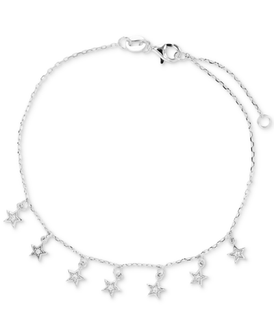 Macy's Cubic Zirconia Dangle Star Chain Bracelet In Sterling Silver Or 14k Gold-plated Sterling Silver In White