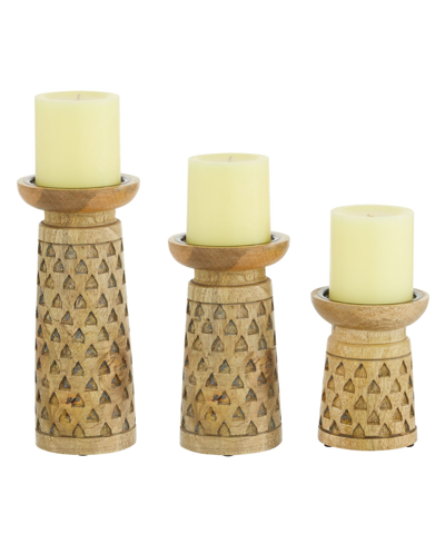 Rosemary Lane Mango Wood Natural Candle Holder, Set Of 3 In Brown