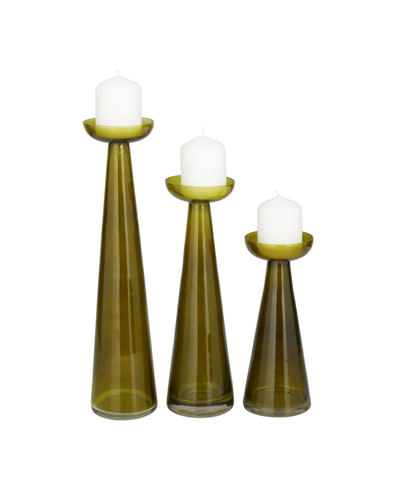 Rosemary Lane The Novogratz Glass Pillar Candle Holder, Set Of 3 In Green