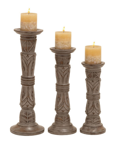 Rosemary Lane Mango Wood Traditional Candle Holder, Set Of 3 In Light Brown
