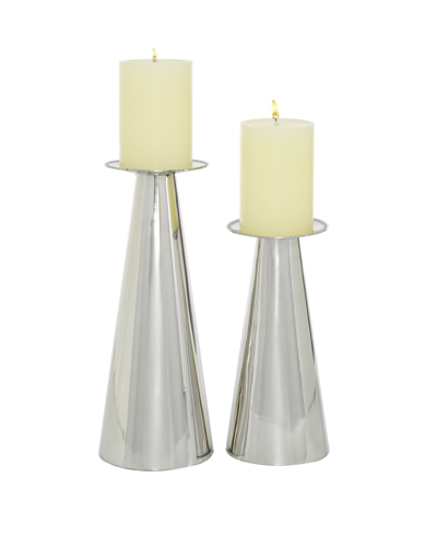 Rosemary Lane Stainless Steel Glam Candle Holder, Set Of 2 In Silver-tone