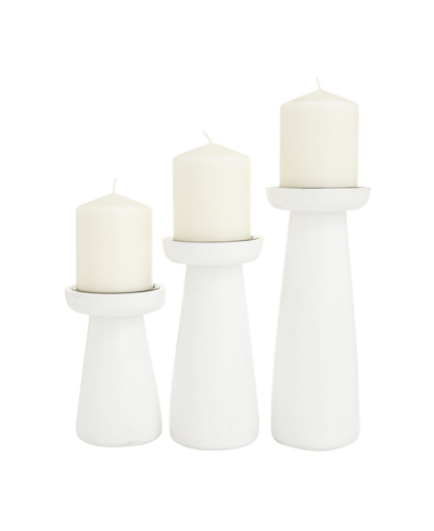 Cosmoliving By Cosmopolitan Mango Wood Modern Candle Holder, Set Of 3 In White