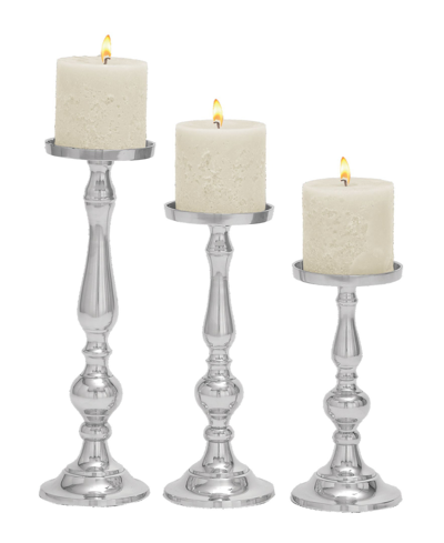 Rosemary Lane Traditional Candle Holder, Set Of 3 In Silver-tone