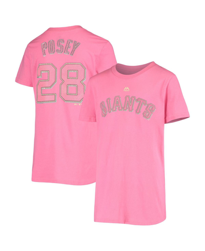 Majestic Youth Girls  Buster Posey Pink San Francisco Giants Name And Number Team T-shirt