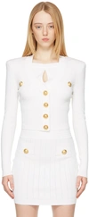 Balmain Logo-button Cropped Knitted Cardigan In White