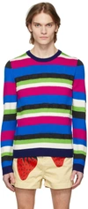 Jw Anderson Logo-embroidered Striped Merino Sweater In 700 Purple