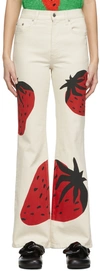 JW ANDERSON OFF-WHITE STRAWBERRY BOOTCUT JEANS