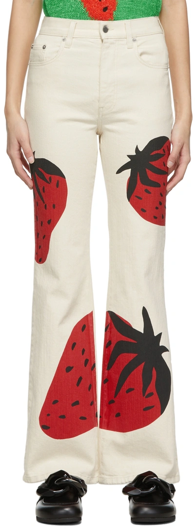 Jw Anderson Off-white Strawberry Bootcut Jeans