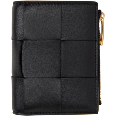 Bottega Veneta Black Bifold Zip Wallet In Black/gold