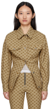 Bonbom Beige Monogram Print Jacket In Camel Print