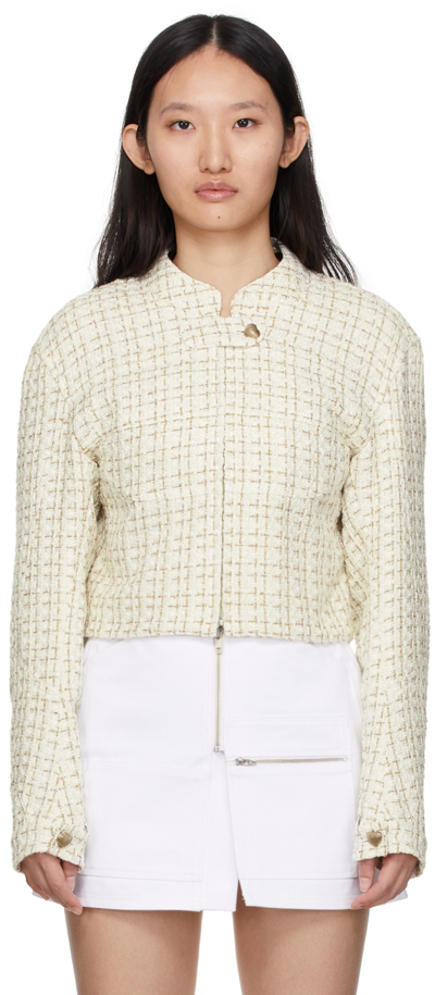 Bonbom Off-white Tweed Moto Jacket In Ivory/gold