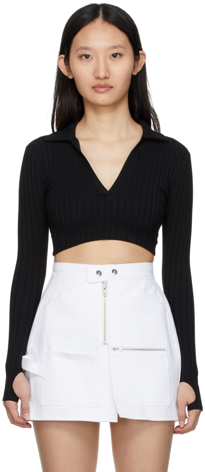 Bonbom Black Cropped Long Sleeve Polo