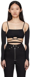 Bonbom Black Tie-up Sleeve Tank Top In Black