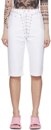 Bonbom White Lace-up Denim Shorts In White