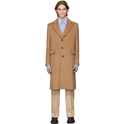 Gucci Single-breasted Camel Wool Coat In Brown