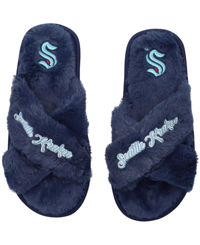 Foco Women's  Seattle Kraken Script Cross Slide Slippers In Blue