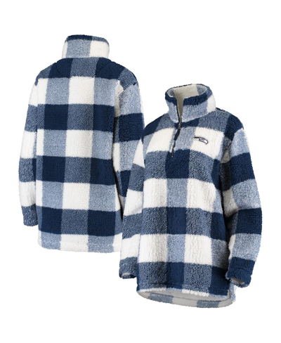 G-III 4HER BY CARL BANKS WOMEN'S G-III 4HER BY CARL BANKS NAVY SEATTLE SEAHAWKS SHERPA PLAID QUARTER-ZIP JACKET