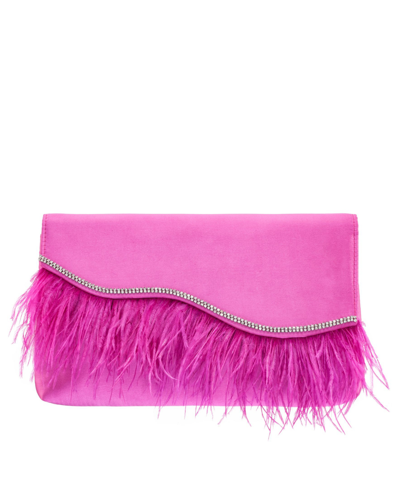 Nina Women's Feather Flap Clutch In Ultra Pink