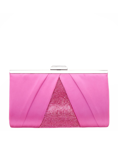 Nina Women's Pleated Stain Crystal Frame Clutch In Ultra Pink