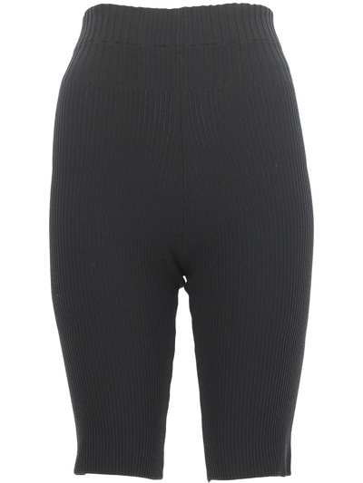 Andreädamo High-waisted Ribbed-knit Cycling Shorts In Black