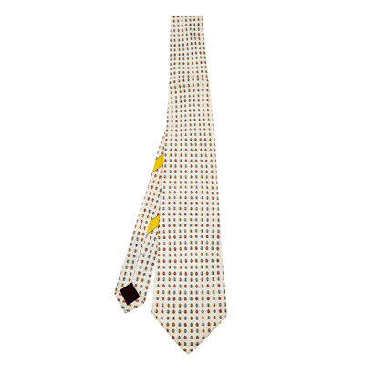 Pre-owned Ferragamo Cream Ball Printed Silk Tie