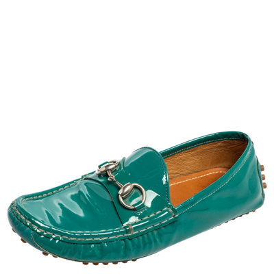 Pre-owned Gucci Teal Green Patent Leather Horsebit Driver Loafers Size 36