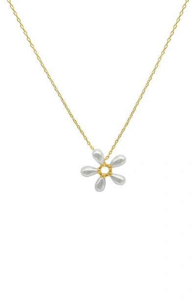 Adornia 14k Yellow Gold Plated Floral Faux Pearl Pendant Necklace In White