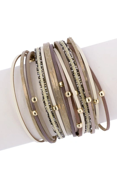 Saachi Looking Good Beaded Leather Multi Strand Bracelet In Taupe