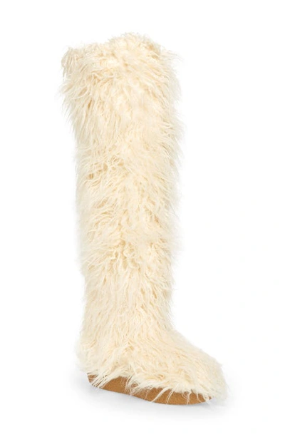 Jeffrey Campbell Fluffy Faux Fur Over The Knee Boot In Ivory