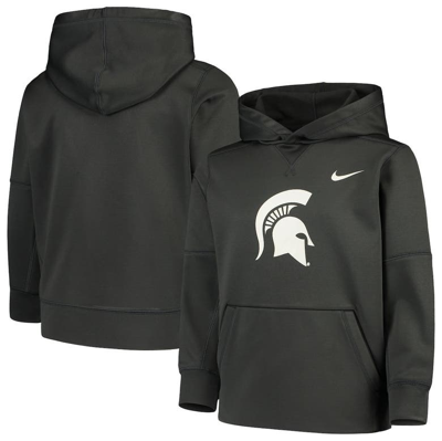 NIKE YOUTH NIKE ANTHRACITE MICHIGAN STATE SPARTANS LOGO KO PULLOVER PERFORMANCE HOODIE