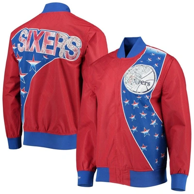 Mitchell & Ness Philadelphia 76ers Red  Hardwood Classics 75th Anniversary Authentic Warmup Full-snap