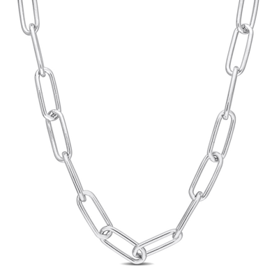Amour Polished Paperclip Chain Necklace In Sterling Silver In White