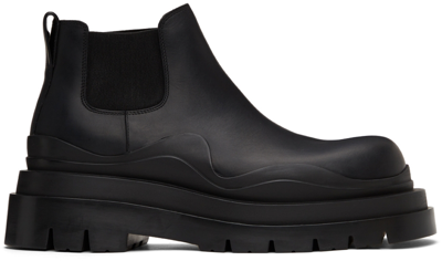Bottega Veneta Black Tire Leather Chelsea Ankle Boots In Black Tg Tg