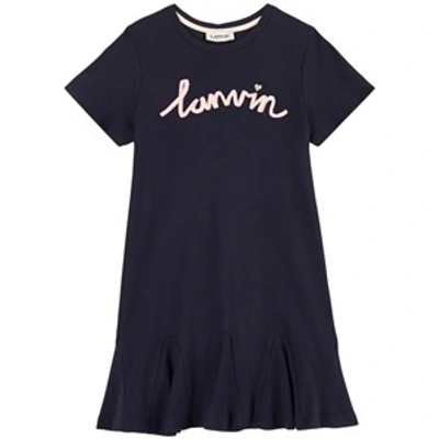 Lanvin Kids' Logo Cotton Interlock T-shirt Dress In Navy