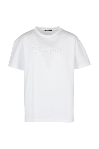 Balmain Kids' Sequin Logo T-shirt In Bianco