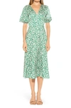Alexia Admor V-neck Puff Sleeve Midi Dress In Green Floral
