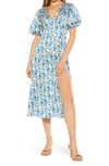 Alexia Admor V-neck Puff Sleeve Midi Dress In Blue Floral