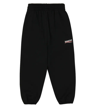 Balenciaga Kids' Logo棉质针织运动裤 In Black