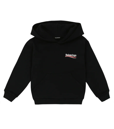 Balenciaga Black Hoodie In Organic Cotton With Logo Printed On The Chest In Black White