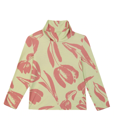 Paade Mode Kids' Tulips Floral Jersey Turtleneck Top In Tulip Green