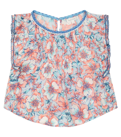 Poupette St Barth Kids' Amber Floral Blouse In Aqua Dalia