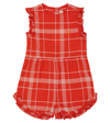 The Animals Observatory Squirrel Checked Cotton Romper In Red