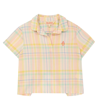 The Animals Observatory Kids' Kangaroo Checked Cotton Shirt In Pink