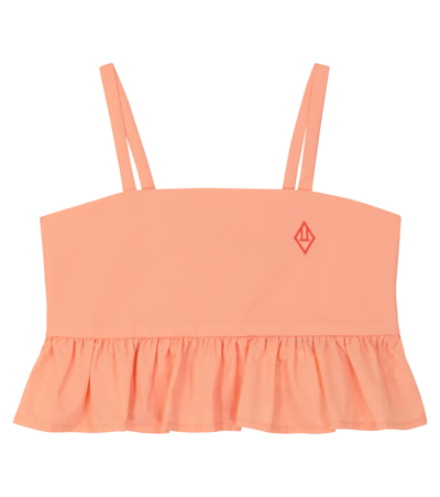 The Animals Observatory Embroidered-logo Ruffled Crop Top In Pink