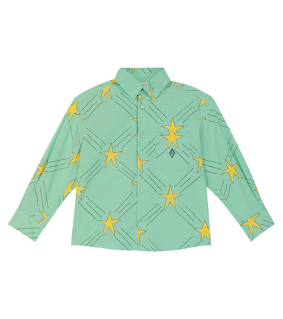 The Animals Observatory Kids' Wolf Printed Cotton Shirt In Green